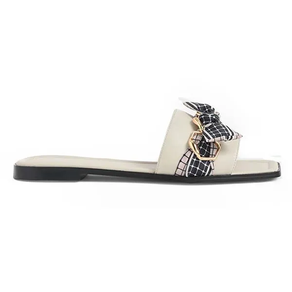 Dép Quai Ngang Charles & Keith CNK Printed Fabric Scarf Leather Slide Sandals - Chalk SL1-71720068 Màu Be
