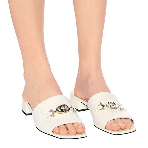 Dép Sandals Gucci Zumi Leather Slide Sandals 60241-C9D00-1000 Màu Trắng - 4