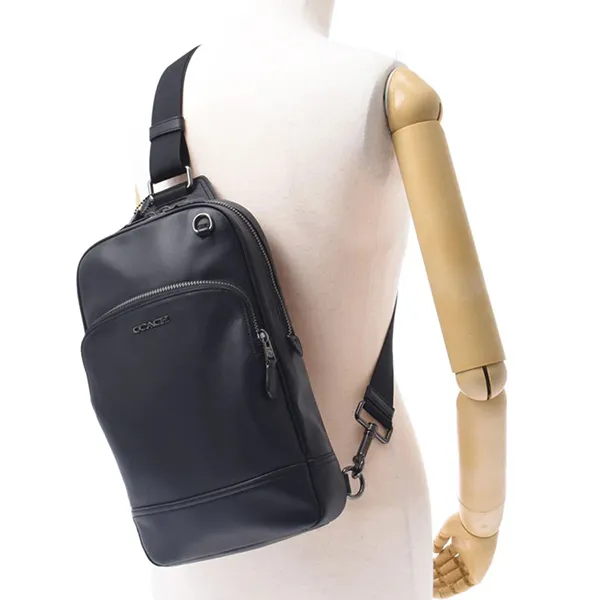 Túi Đeo Chéo Nam Coach Line Shoulder Bag Black Men's Calf Body Bag Unused Ginzo Màu Đen
