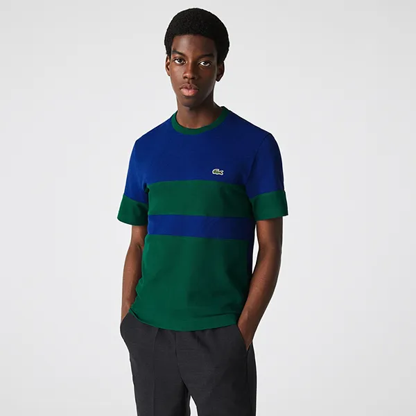Áo Phông Nam Lacoste Heritage Erkek Regular Fit Bisiklet Yaka Renk Bloklu Mavi T-Shirt Phối Màu - Thời trang - Vua Hàng Hiệu