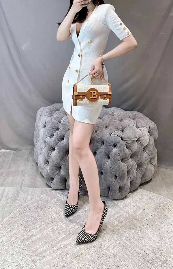 Giày Cao Gót Balmain Black In Monogram Fabric Pumps Màu Đen Họa Tiết Trắng Size 35 - Giày - Vua Hàng Hiệu