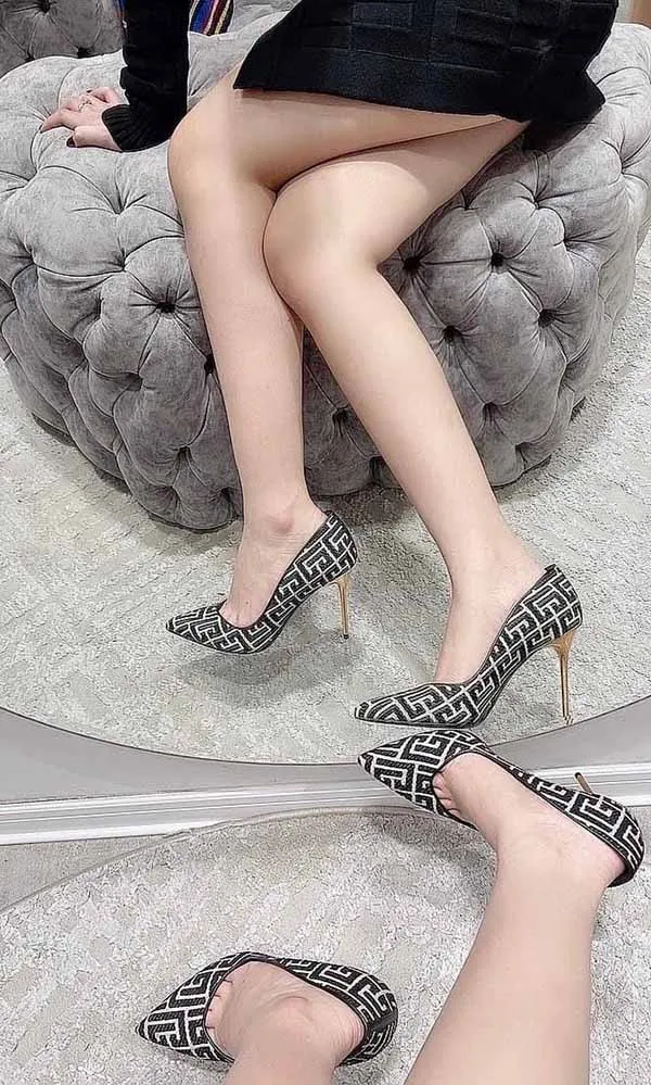 Giày Cao Gót Balmain Black In Monogram Fabric Pumps Màu Đen Họa Tiết Trắng Size 35 - Giày - Vua Hàng Hiệu