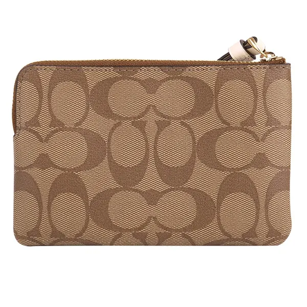 Ví Coach Corner Zip Wristlet In Signature Canvas F58035 Màu Nâu Be