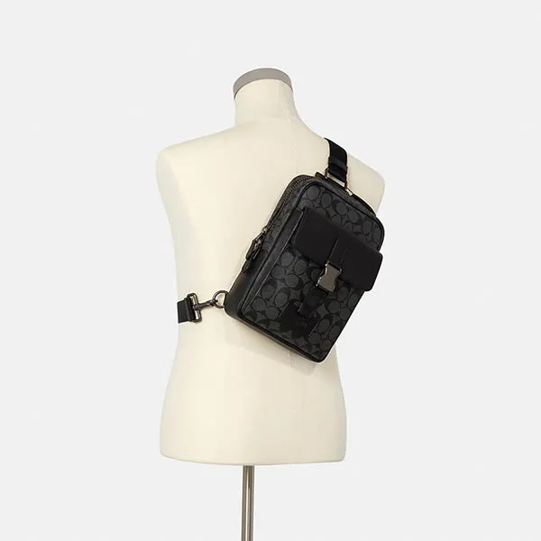 Túi Đeo Chéo Nam Coach Original Coach Track Pack In Colorblock Signature Canvas Men's Leather Crossbody Bag Màu Đen - Túi xách - Vua Hàng Hiệu