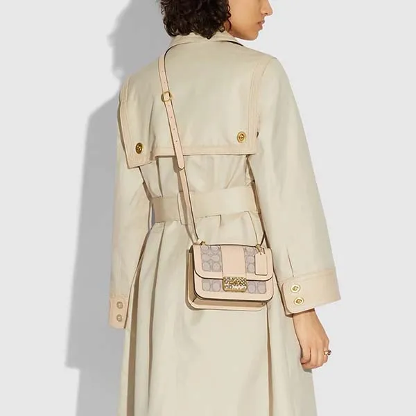 Túi Đeo Chéo Coach Alie Shoulder Bag 18 In Sinagture Jaccquard With Snake Skin Detail C3760 B4SHG Màu Be - Túi xách - Vua Hàng Hiệu