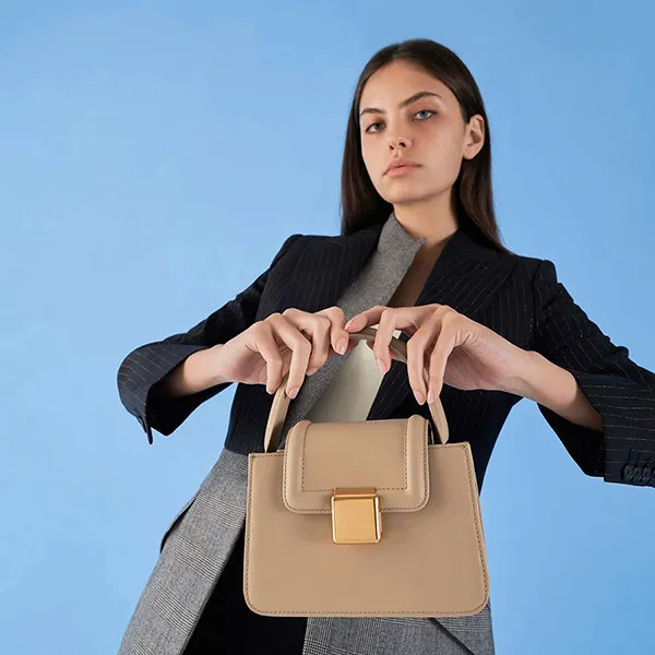 Túi Xách Nữ Charles & Keith CNK Leather Metallic Accent 50840466 Màu Nude