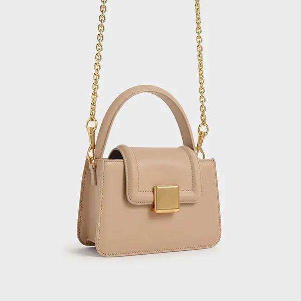 Túi Xách Nữ Charles & Keith CNK Leather Metallic Accent 50840466 Màu Nude