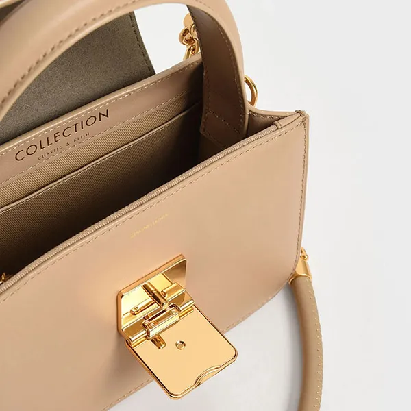 Túi Xách Nữ Charles & Keith CNK Leather Metallic Accent 50840466 Màu Nude