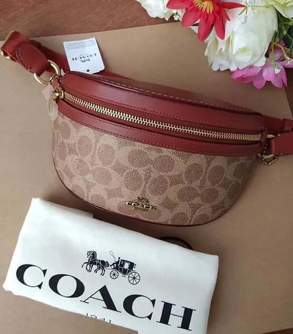 Túi Đeo Hông Coach Belt Bag In Signature Canvas Brown Màu Nâu