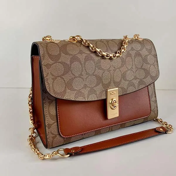 Túi Xách Coach Lane Shoulder Bag In Colorblock Signature Canvas Màu Nâu