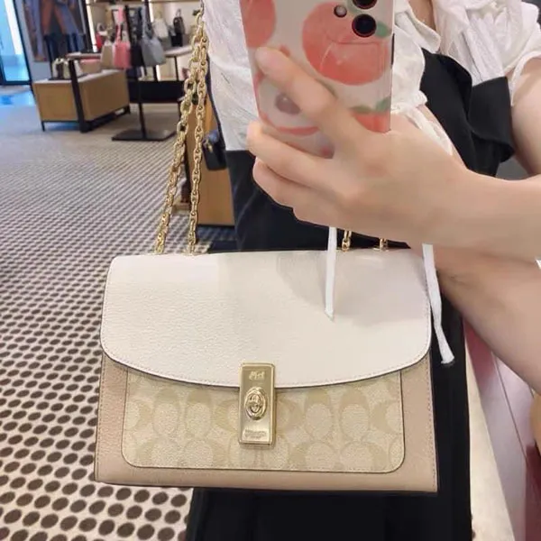 Túi Xách Coach Lane Shoulder Bag In Colorblock Signature Canvas Màu Trắng - Túi xách - Vua Hàng Hiệu