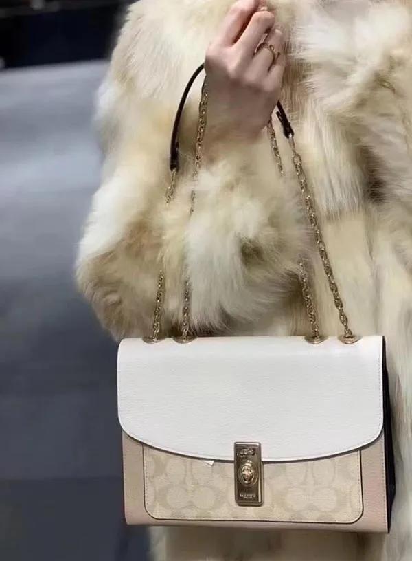 Túi Xách Coach Lane Shoulder Bag In Colorblock Signature Canvas Màu Trắng - Túi xách - Vua Hàng Hiệu