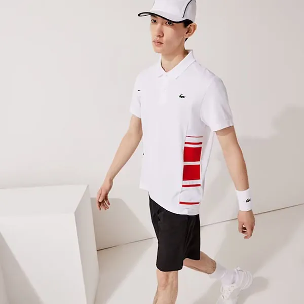 Áo Polo Men's Lacoste SPORT Colour-Block Piqué And Mesh Polo Shirt DH0866 Màu Trắng Size 4