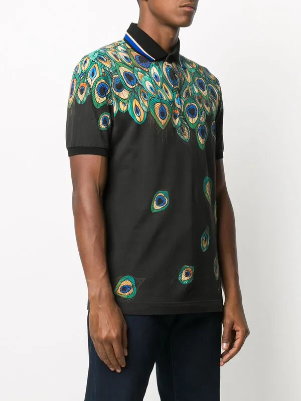 Áo Polo Nam Dolce & Gabbana D&G Cotton Feather-Print Piqué Polo Shirt F8KK1T Màu Đen Họa Tiết Size 48