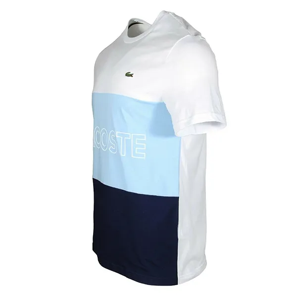 Áo Phông Lacoste Men's Crew Neck 3D Lettered Colorblock Cotton T-Shirt Màu Trắng/Xanh Da Trời/Xanh Navy Size M
