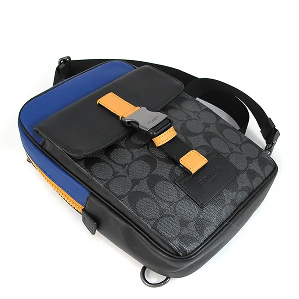 Túi Đeo Vai Nam Coach C6646 Track Pack In Colorblock Signature In Charcoal Sport Multi Màu Xanh Đen - Túi xách - Vua Hàng Hiệu