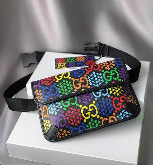Túi Đeo Hông Gucci GG Supreme Monogram Psychedelic Slim Belt Bag Black Màu Đen