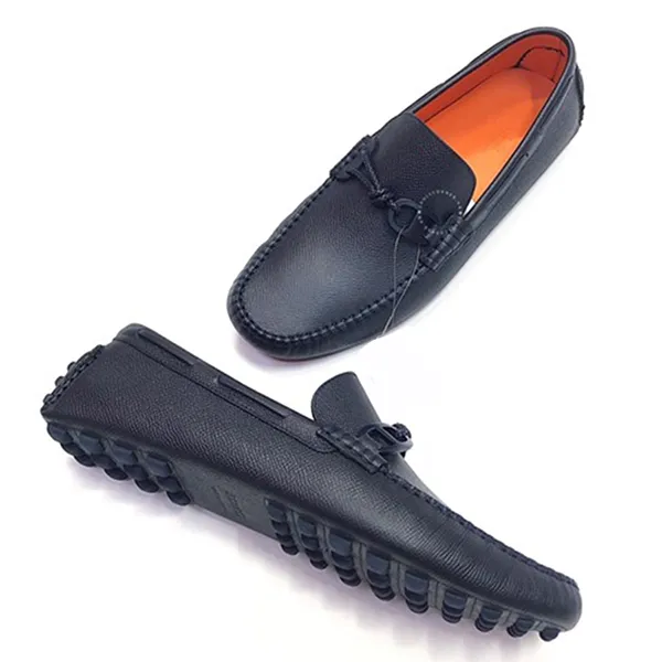Giày Lười Mocca Hermès Taiga Mũi Heo Lệch Màu Xanh Navy Size 41