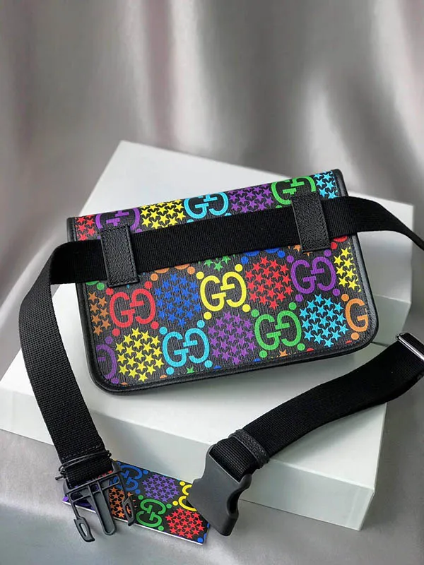 Túi Đeo Hông Gucci GG Supreme Monogram Psychedelic Slim Belt Bag Black Màu Đen