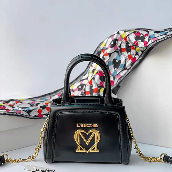 Túi Xách Tay Love Moschino Torba Sa Zlatnim Logom Màu Đen