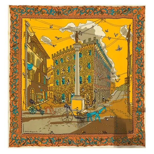 Khăn Lụa Salvatore Ferragamo Palazzo Print Silk Scarf Màu Nâu Vàng - Thời trang - Vua Hàng Hiệu