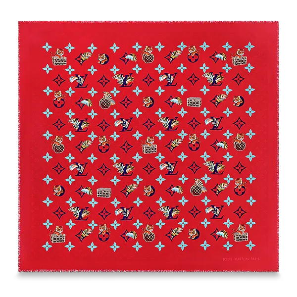 Khăn Nữ Louis Vuitton LV Precious Tiger Shawl M77365 Màu Đỏ