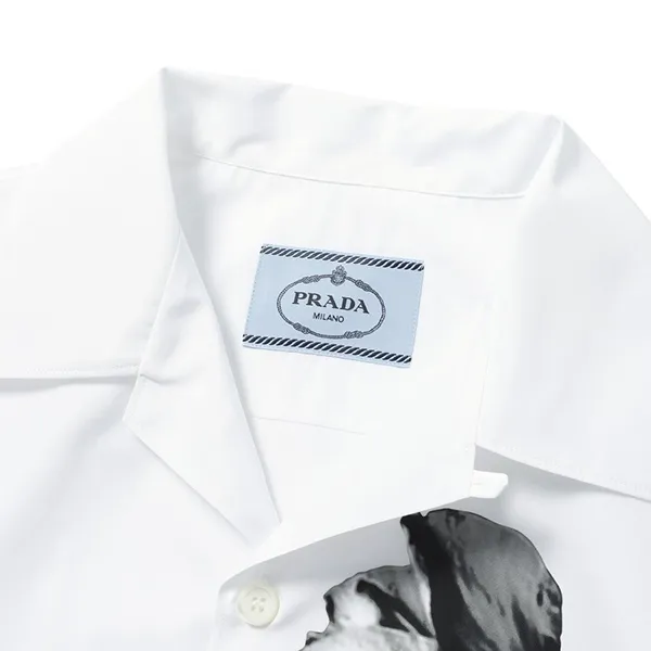 Áo Sơ Mi Cộc Tay Prada Floral Print Cotton Bowling Shirt Màu Trắng Phối Hoạ Tiết Hoa Tulip - Thời trang - Vua Hàng Hiệu
