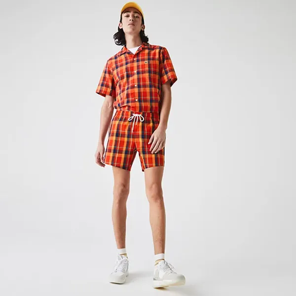 Quần Shorts Lacoste Men’s Check Print Swimming Trunks MH9395-51 Đỏ/Cam Size M