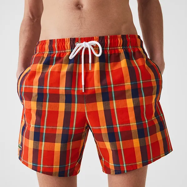 Quần Shorts Lacoste Men’s Check Print Swimming Trunks MH9395-51 Đỏ/Cam Size M