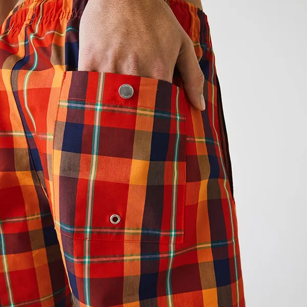 Quần Shorts Lacoste Men’s Check Print Swimming Trunks MH9395-51 Đỏ/Cam Size M