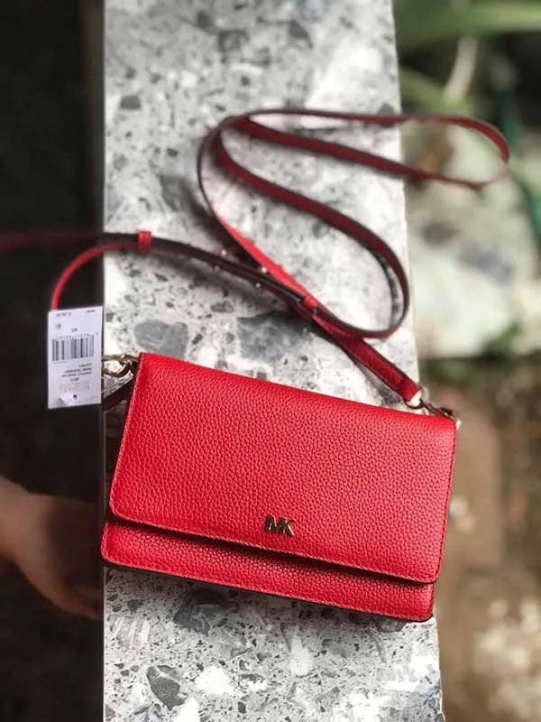 Túi Đeo Chéo Michael Kors MK Pebbled Leather Convertible Crossbody Bag Bright Red Màu Đỏ