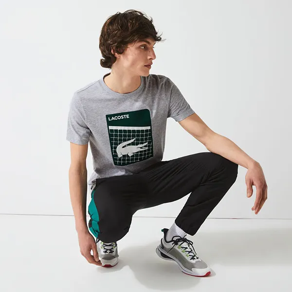Áo Phông Nam Lacoste Sport Short Sleeve Croc on Court Graphic Jersey Technical T-Shirt Màu Xám Size M