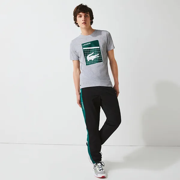 Áo Phông Nam Lacoste Sport Short Sleeve Croc on Court Graphic Jersey Technical T-Shirt Màu Xám Size M