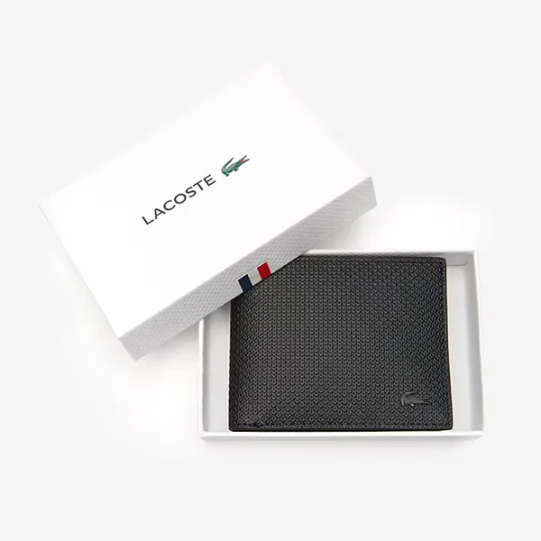 Ví Nam Lacoste Chantaco Piqué Leather 3 Card Wallet NH2824CE 000 Màu Đen