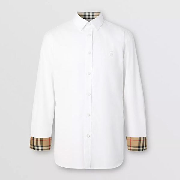 Áo Sơ Mi Burberry Slim Fit Monogram Motif Stretch Cotton Poplin Shirt Màu Trắng Size S - 1
