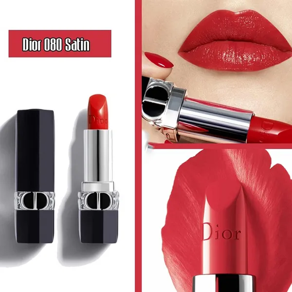 Amazoncom  Christian Dior Rouge Dior Couture Lipstick Satin  080 Red  Smile Lipstick Refillable Women 012 oz  Beauty  Personal Care
