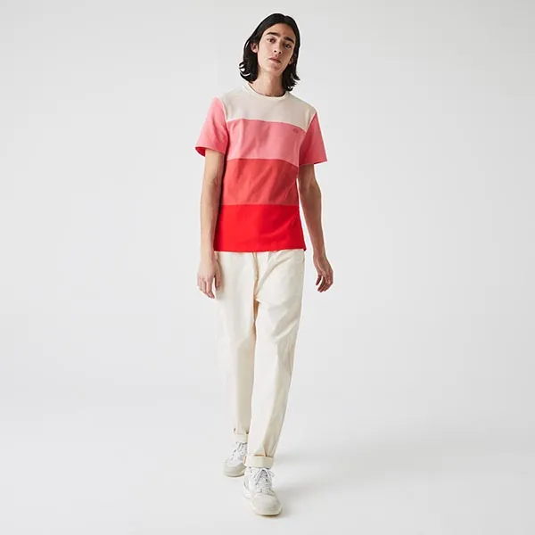 Áo Thun Lacoste Men's Color Block T-Shirt Màu Hồng Đỏ Size S