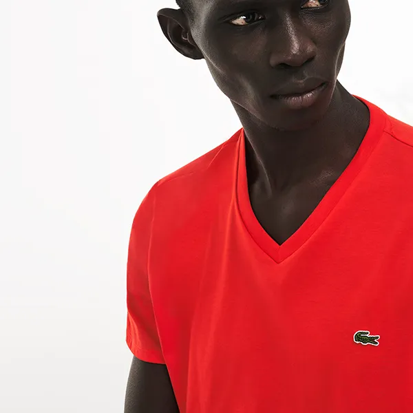Áo Phông Lacoste Men's V-Neck Pima Cotton Jersey T-Shirt Màu Đỏ Cam Size S