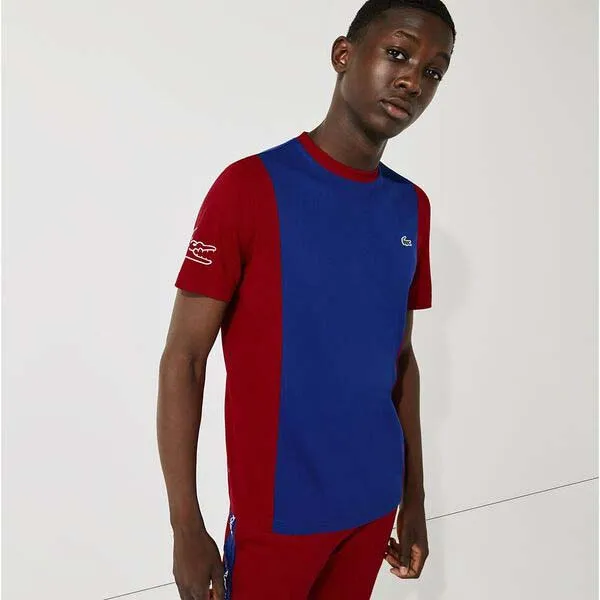 Áo Phông Lacoste Men's Sport Breathable Resistant Bicolor T-Shirt Màu Xanh Phối Đỏ