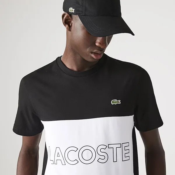 Áo Phông Lacoste Nam Cổ Tròn Chữ 3D Phối Màu Cotton Mới Nhất - Phong Cách Thời Trang Đẳng Cấp Mỹ, Đen/Trắng/Xám, Size S