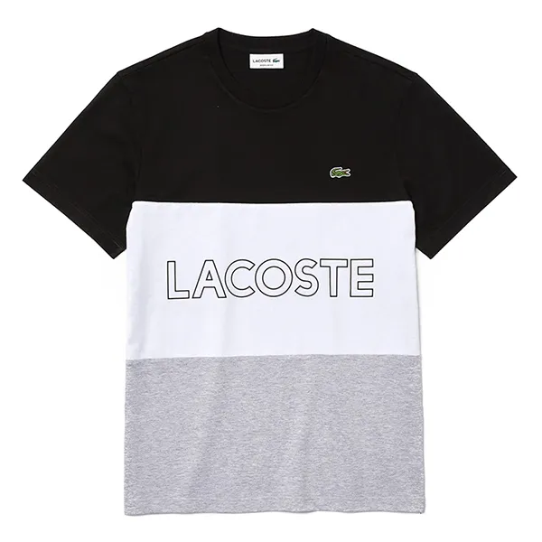 Áo Phông Lacoste Nam Cổ Tròn Chữ 3D Phối Màu Cotton Mới Nhất - Phong Cách Thời Trang Đẳng Cấp Mỹ, Đen/Trắng/Xám, Size S