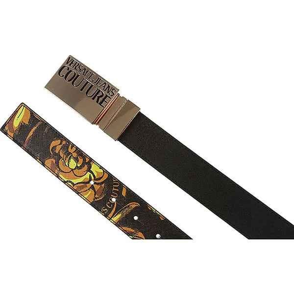 Thắt Lưng Versace Regalia Baroque Print Belt Màu Đen Họa Tiết Vàng
