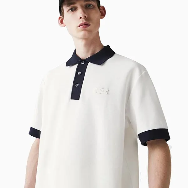Áo Polo Lacoste Men's Relaxed Fit Textured PH0029 GA3 Shirt Màu Trắng Phối Đen Size S - Thời trang - Vua Hàng Hiệu