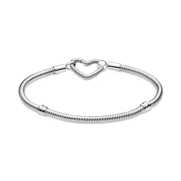 Vòng Đeo Tay Pandora Moments Heart Closure Snake Chain Bracelet Khóa Vòng Trái Tim Màu Bạc Size 18 - 1