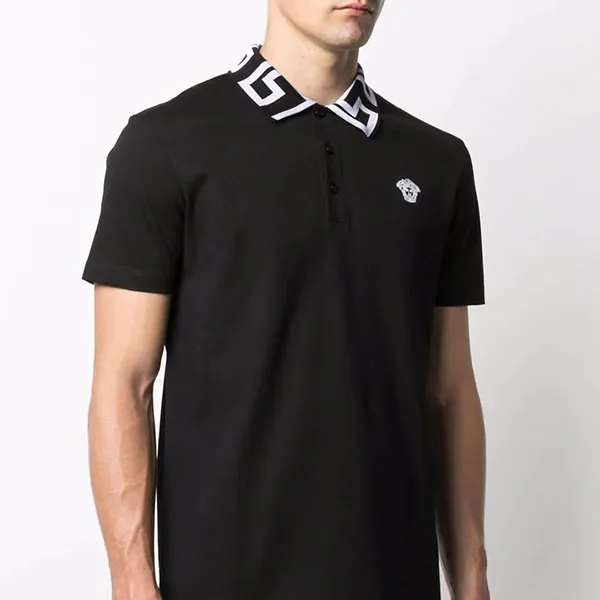 Áo Polo Versace Men's Black Greca-Trim Medusa-Plaque Polo Shirt Màu Đen - 3