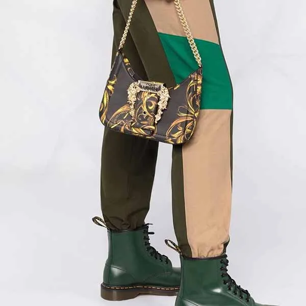 Túi Đeo Vai Nữ Versace Jeans Couture Regalia Baroque-Print Couture Shoulder Bag Màu Đen Vàng - Túi xách - Vua Hàng Hiệu