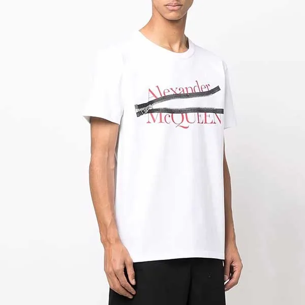Áo Phông Alexander Mcqueen Logo-Print Cotton T-Shirt QSZ8A Màu Trắng