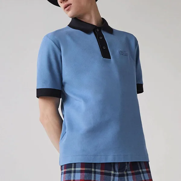 Áo Polo Men's Lacoste Loose Fit Textured Cotton Pique Polo Shirt PH0029 Màu Xanh Blue Size S