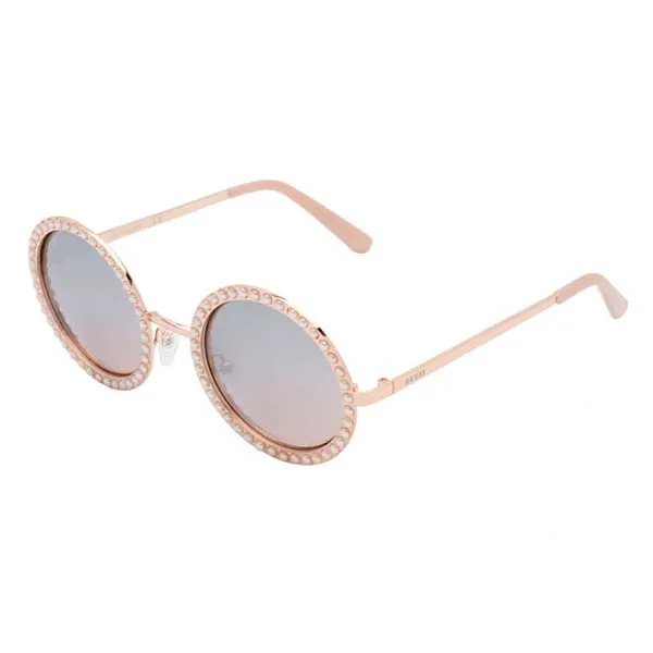 Kính Mát Ladies Guess Rose Gold Tone Round Sunglasses GF033628U48 Màu Vàng Hồng