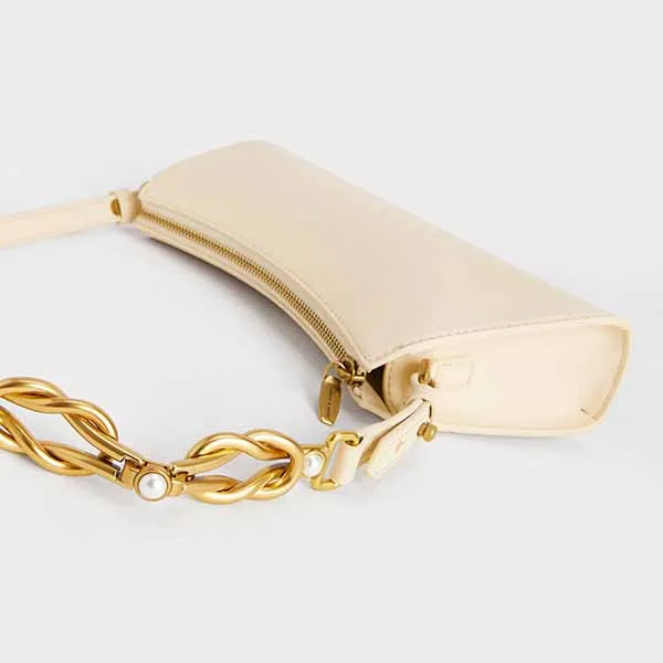 Túi Xách Tay Nữ Charles & Keith CNK Metallic-Accent Strap Trapeze Bag 20160106 Màu Kem Size S